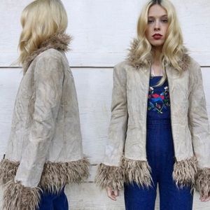 Vintage 90s Rave Suede Leather Faux Fur Penny Lane